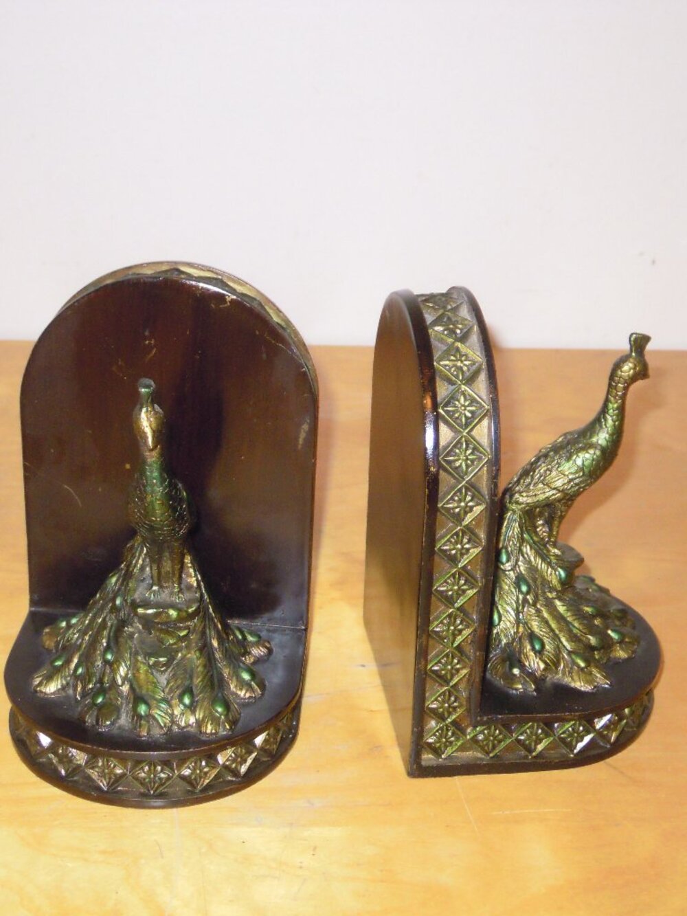 Vintage Peacock Bird Arched Bookends Resin Art Nouveau Design Gifts & Decor